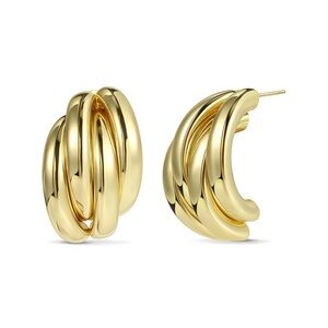 New! Gold Tube Half Moon Earrings